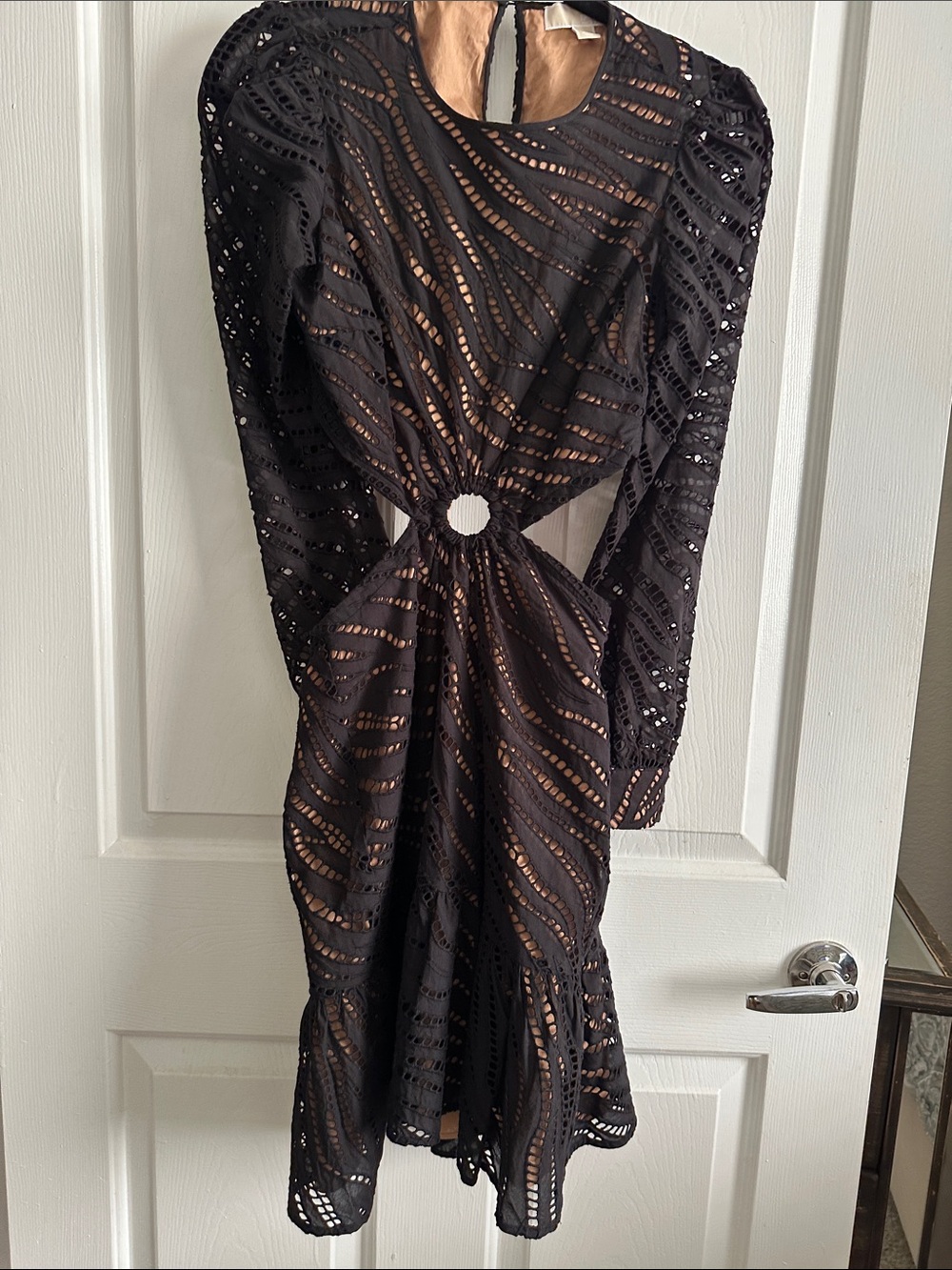 Black Lace Cutout Midi Dress with Ring Detail
